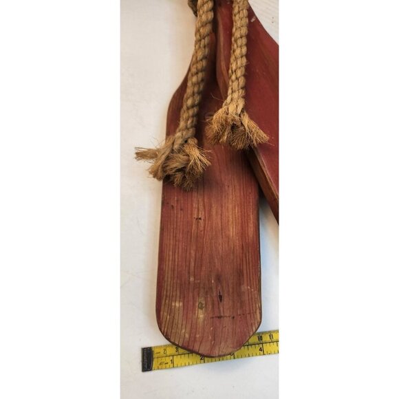 Decorative Rustic Wooden Oar Paddle Set With Rope Accent Red & Natural Wood Fini - Picture 4 of 10